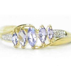 $ALE!  10Kt Yellow Gold 5-Marquise Tanzanite Ring with Diamond-Accents